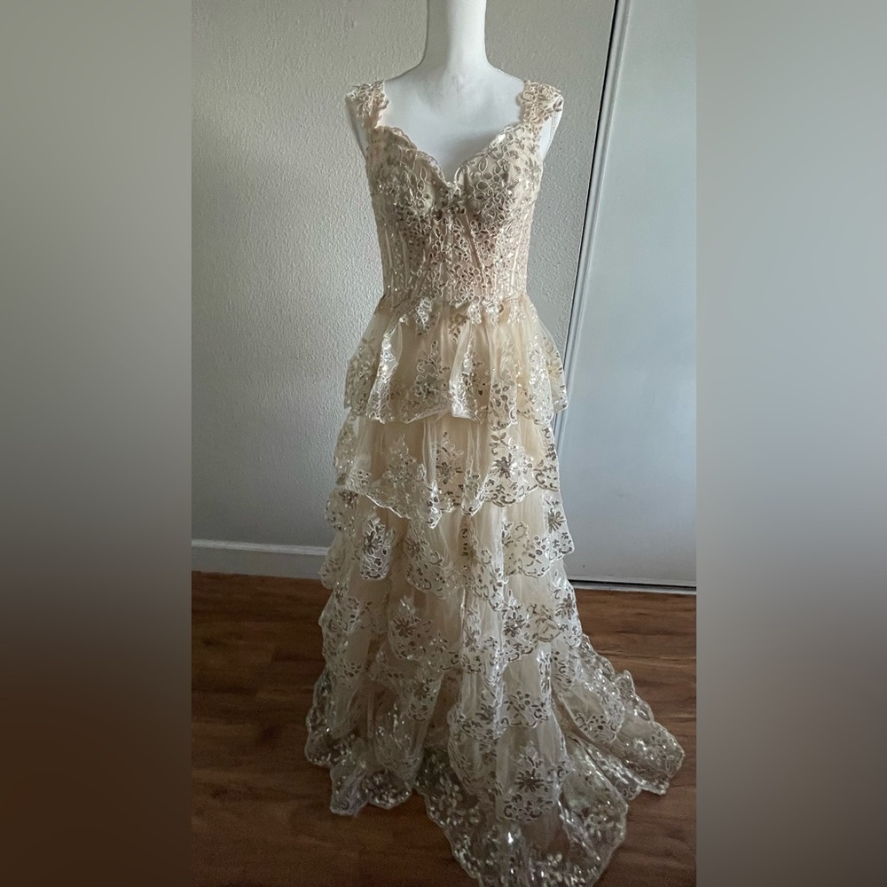 Elegant Lace Tiered Gown